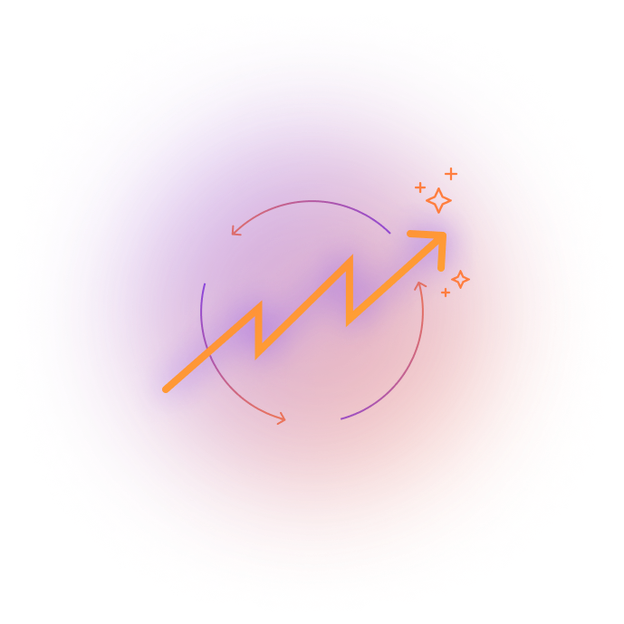 glowing increasing arrow with shimmers and arrows in a circle in the background