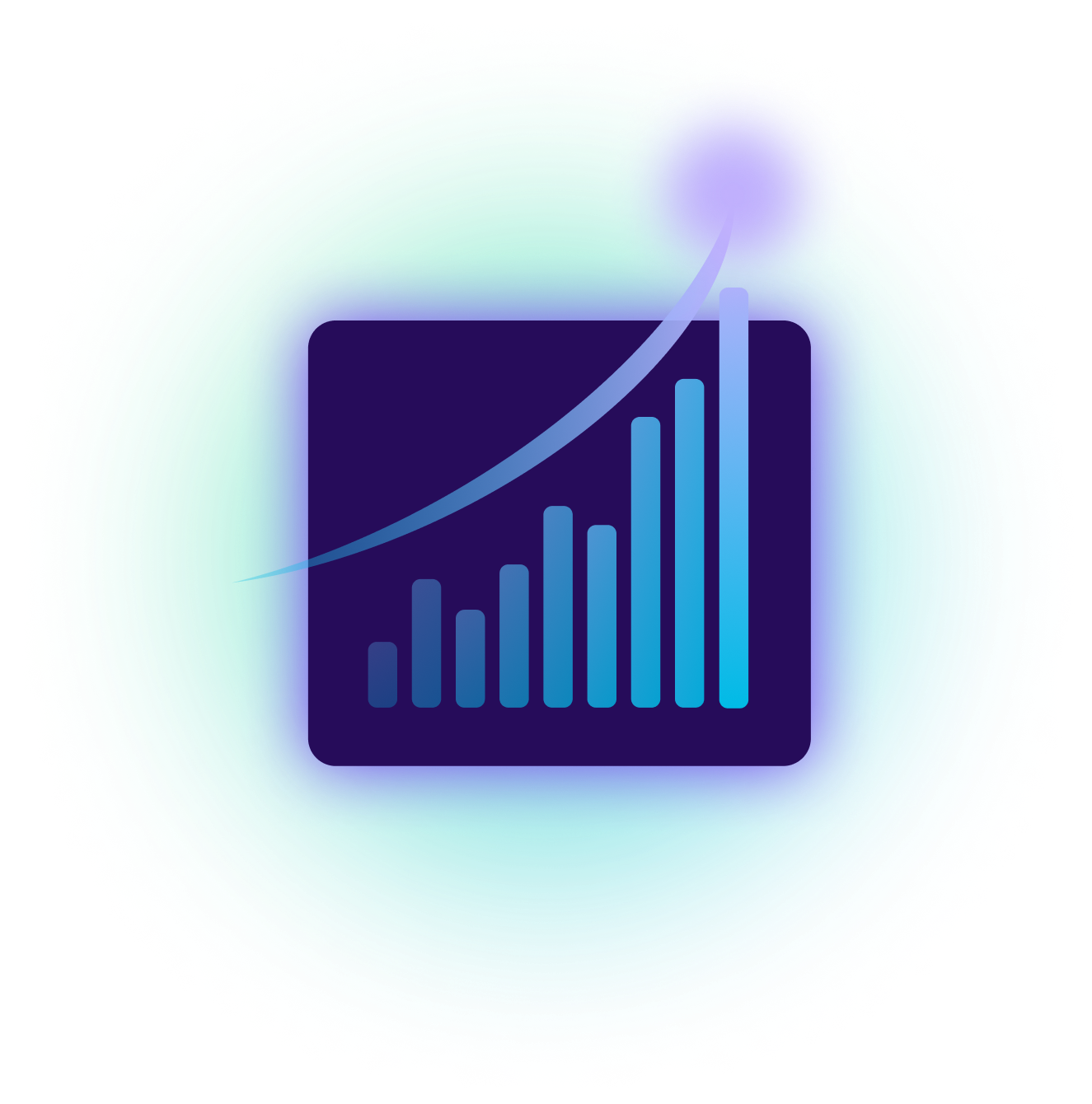 bar graph with upward trend and burst of light